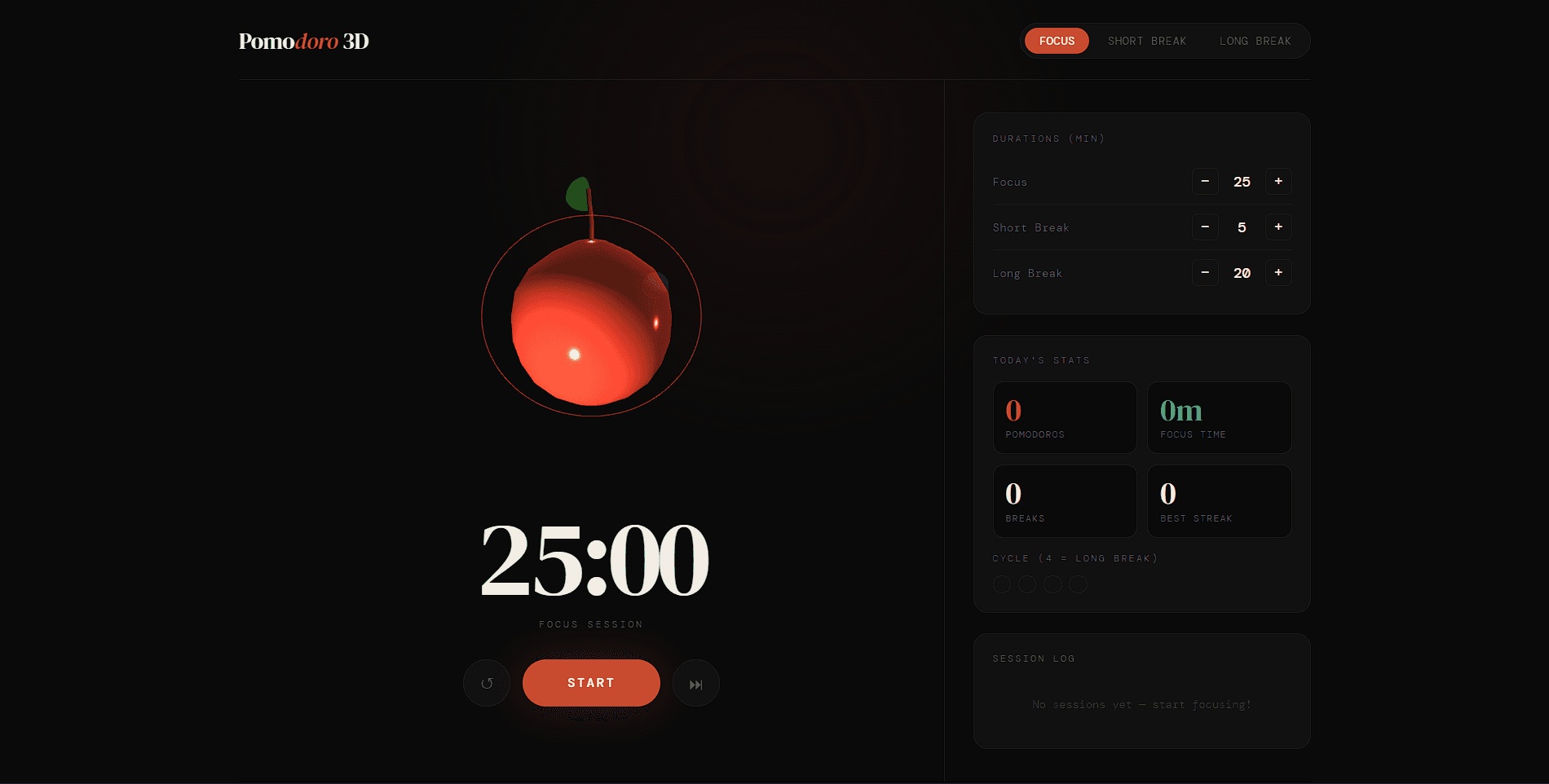 3D Pomodoro Website screenshot